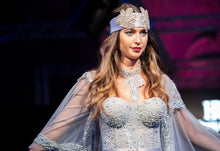 Load image into Gallery viewer, Haute Couture evening gown, hand-sewn tulle and lace, with train and adjustable corset
